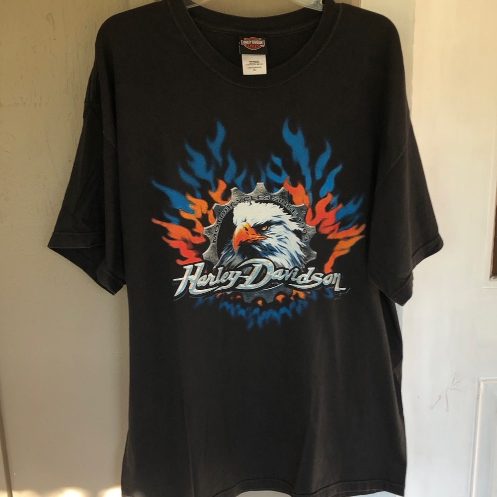 Vintage Harley Davidson Black Tee Shirt Eagle Flames Boswell's TN Y2K 2002 XL